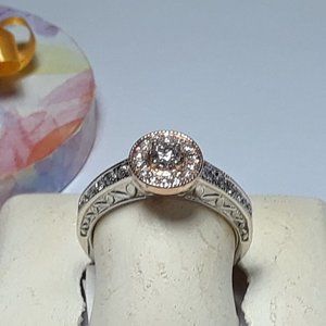 .50ctw Natural  Diamond Halo SI2 GH 14Kt Rose & White Gold Engagement Ring#18023